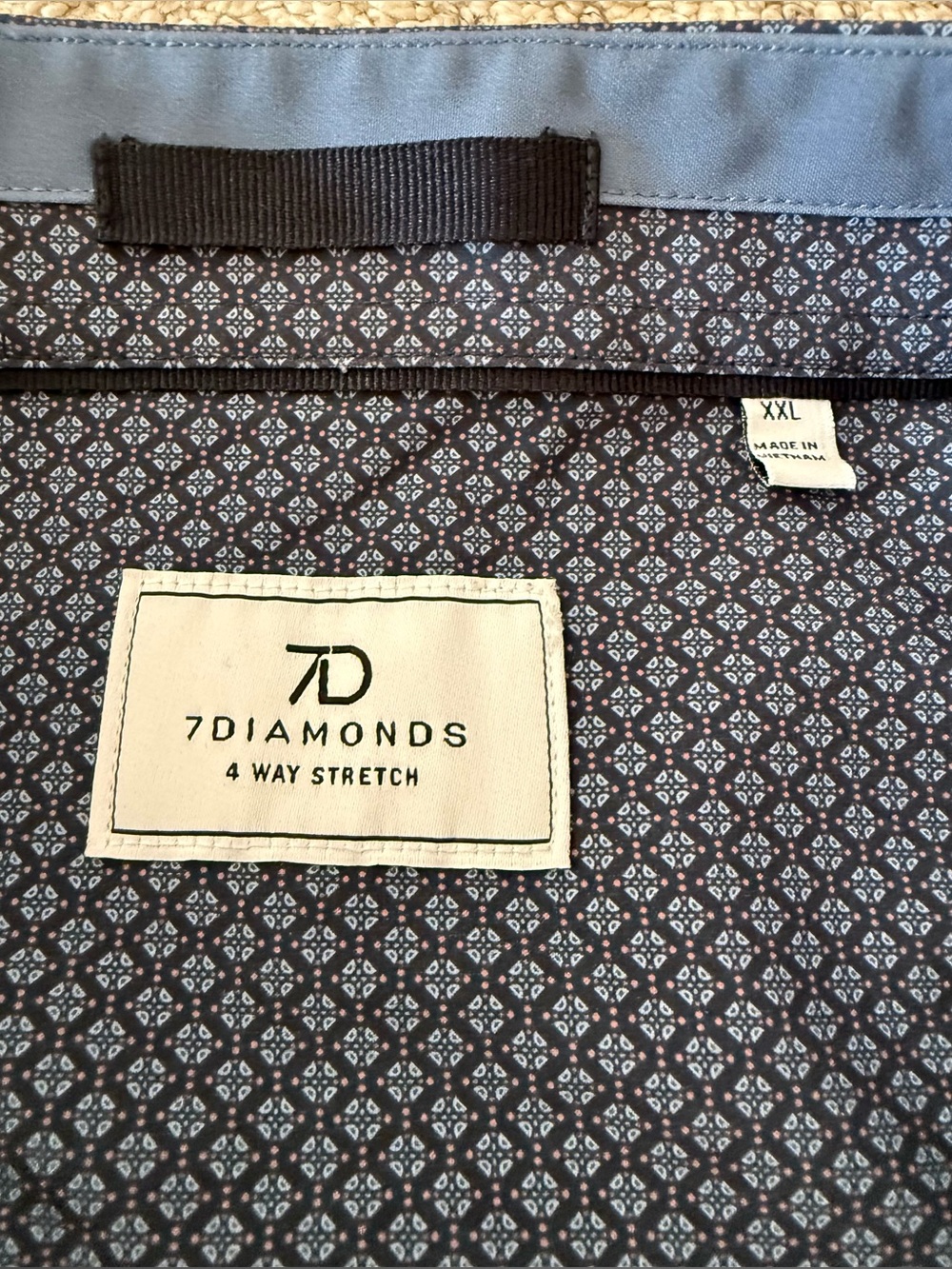 7 Diamonds 4 Way Stretch Mens Dress Shirt Sz XXL Navy Print - Picture 9 of 11